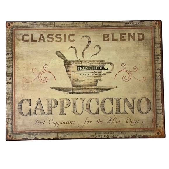 Cappuccino Metal Sign 14” x 10.5” - Picture 1 of 10